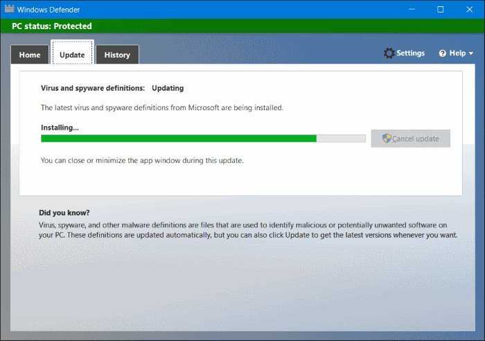 Manually Download Windows Defender Update
